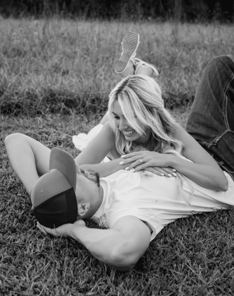 couple sharing a glance during engagement photography session