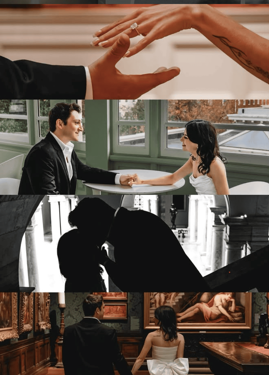 collage of wedding photography capturing little moments between the couple